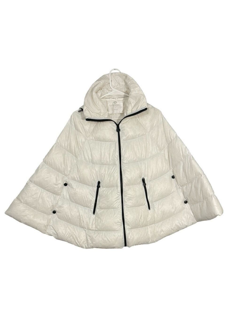 Curations Caravan White Packable Puffer Cape Jacket XS Hooded